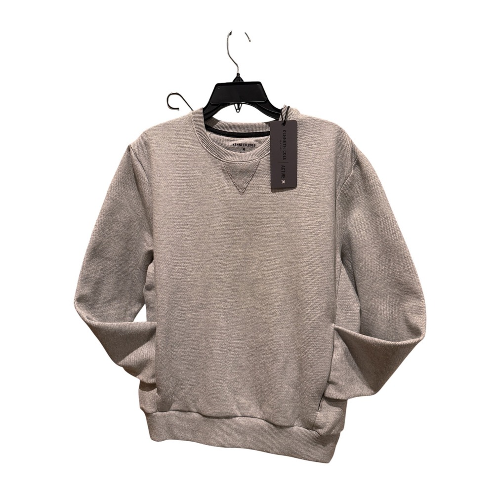 Kenneth Cole Active Mens Grey Textured Crewneck Sweatshirt Zip Pockets NWT M